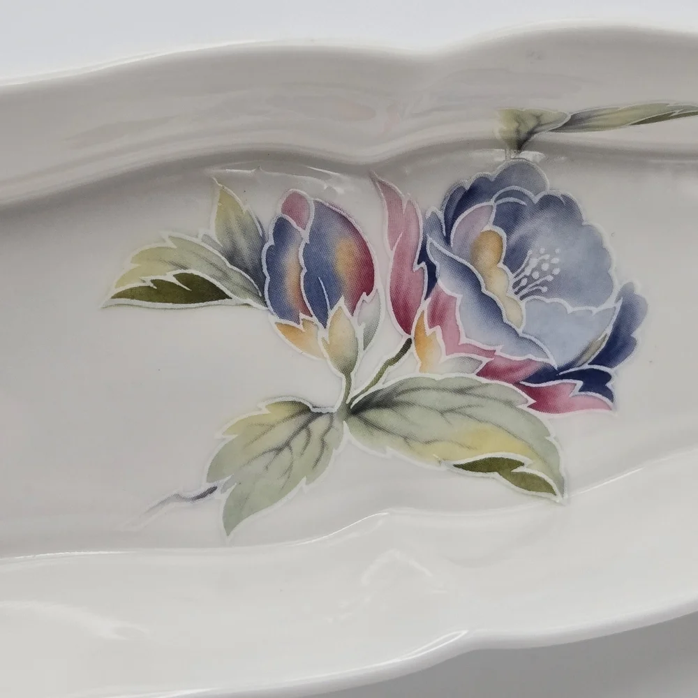 Vintage Hammersley England Fine Bone China Floral Butterfly Olive Mint Dish Tray